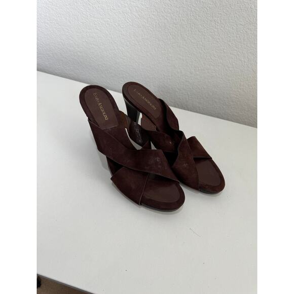 Women's Vintage Brown Suede Enzo Angiolini Sandals Heels Wood 7 - Picture 3 of 9